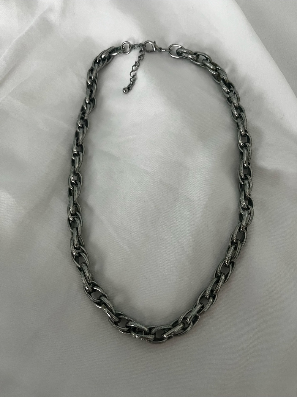 Vintage Silver Tone Chunky Chain Necklace | Textured Link Statement Necklace - Picture 2 of 6
